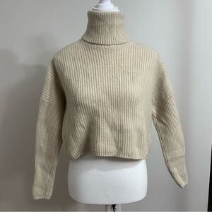 Madewell Cream Cashmere Ribbed Turtleneck Cropped Sweater Small